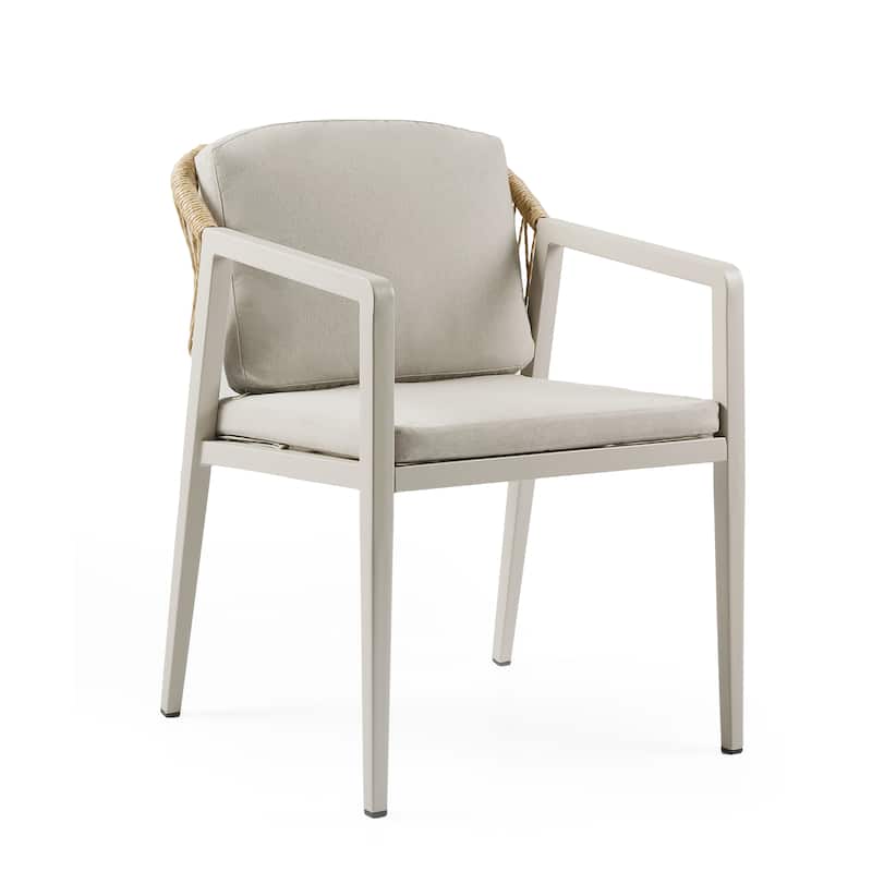 Roomfitters Outdoor Dining Chairs, Wicker Rattan Woven Patio Chairs with Waterproof Seat and Cushion, Set of 2, Grey