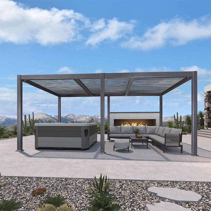 PURPLE LEAF Louvered Pergola Sun Shade Shelter with Adjustable Metal Roof for Patio Hardtop Pergola - 11.4' x 17.5' - Grey