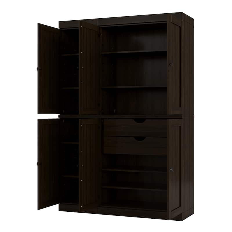 Palace Imports 100% Solid Wood Pantry Cabinet, Shaker Doors, 2 Drawers, Adjustable Shelves, 48.5" Wide, 71.5" Tall - Espresso