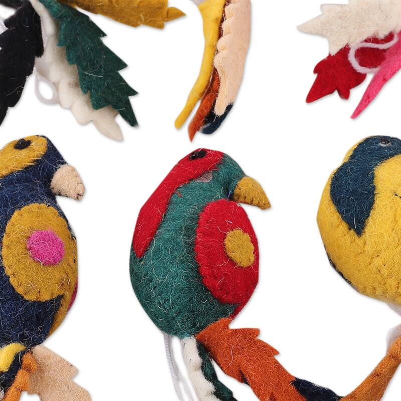 Novica Handmade Parakeet Greetings Wool Felt Ornaments (Set Of 6)
