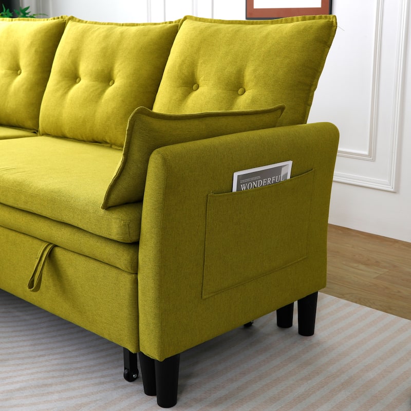 L-shaped Reversible Chaise Sectional Sofa with Storage and Side Pocket