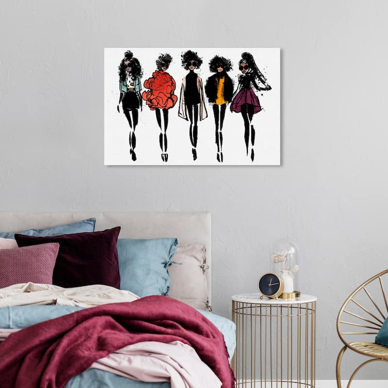 Wynwood Studio Canvas Fashion and Glam Girls of Color Line Up Black and Modern & Contemporary Wall Art Canvas Print - 24 x 36