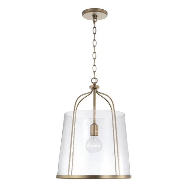slide 2 of 10, Madison 1-light Pendant w/Clear Seeded Glass Aged Brass