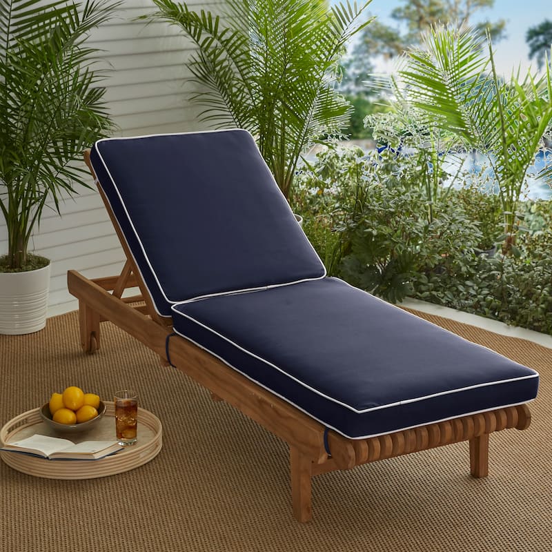 Sunbrella Hinged Chaise Cushion - 24"W x 73"L x 3"H - Navy with Canvas Cording