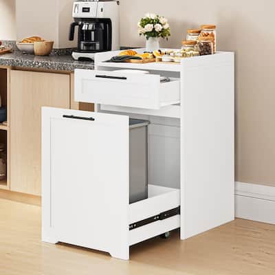 Moasis Double Pull-Out Trash Can Cabinet with Drawer, 2×13 Gallon Kitchen Trash Bin Cabinet