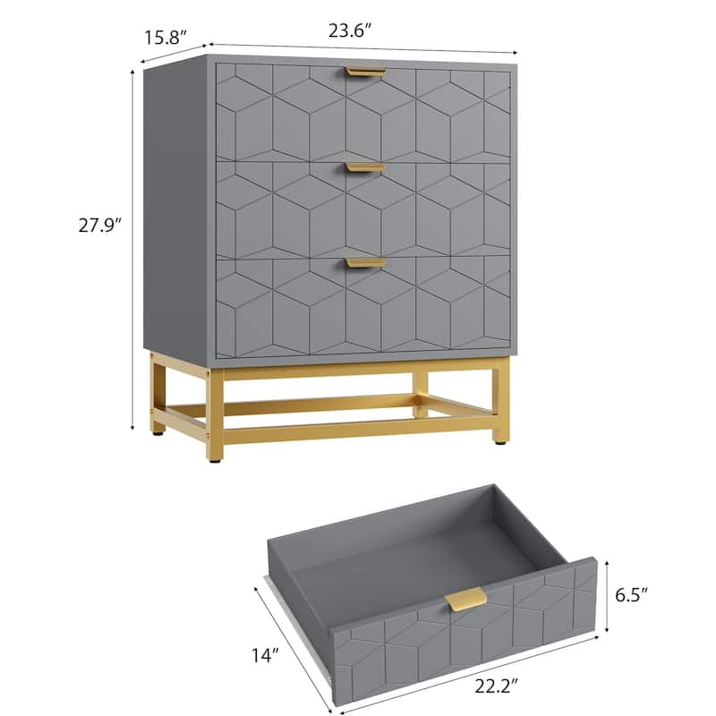 3 Drawer Dresser with Metal Legs, Wood Storage Chest for Bedroom, Living Room, Hallway, Wide Organizer