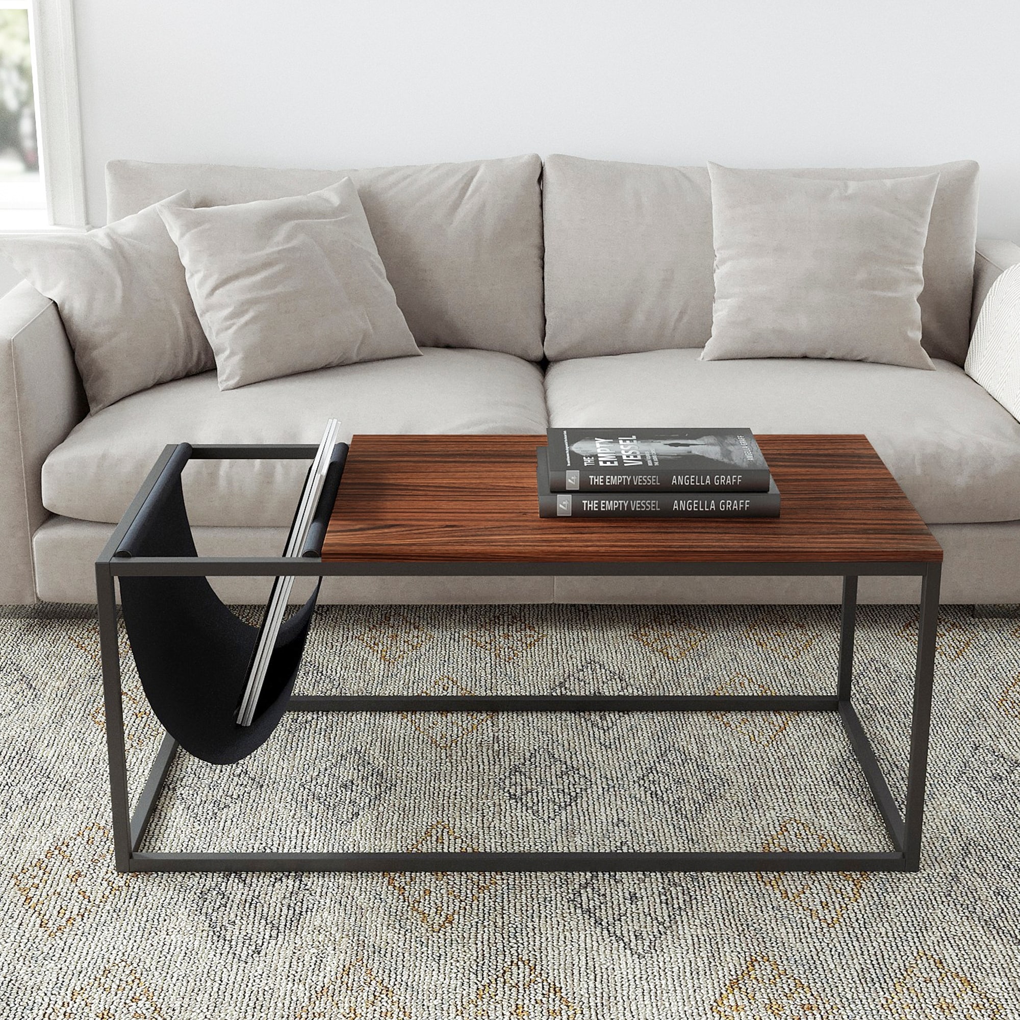 Indoor MDF Walnut Sofa Table with Metal Frame and Canvas Hanger would be a perfect fit for your modern apartment,Sofa Tables
