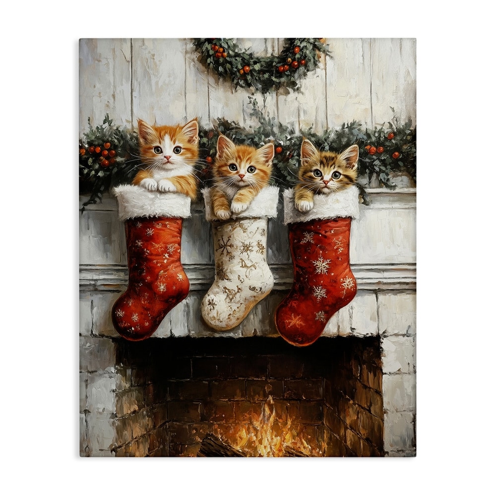 Stupell Christmas Kittens in Stockings Canvas Wall Art Design By Arlington Prints