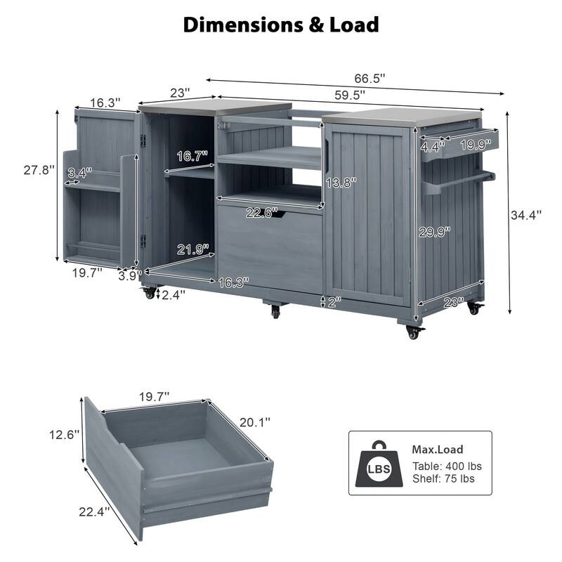 Outdoor Kitchen Island for Big Green Egg Grills, Solid Wood Outdoor Grill Cart w/Stainless Steel Top &Drawer, Patio Kitchen Cart