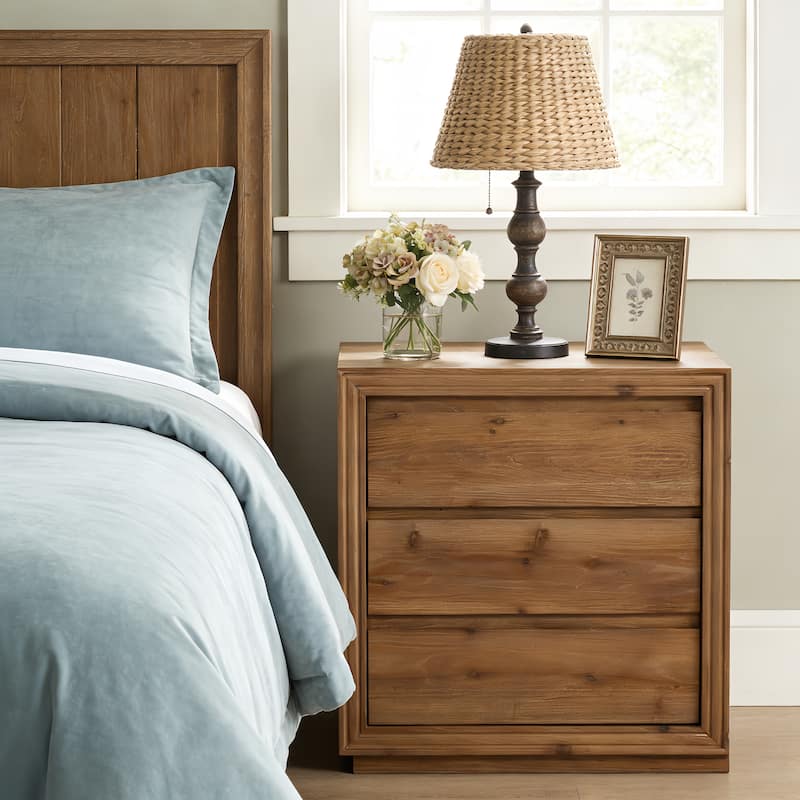 23.62" Solid Wood Nightstand with 3 Drawers, Rectangular Bedside Table for Bedroom