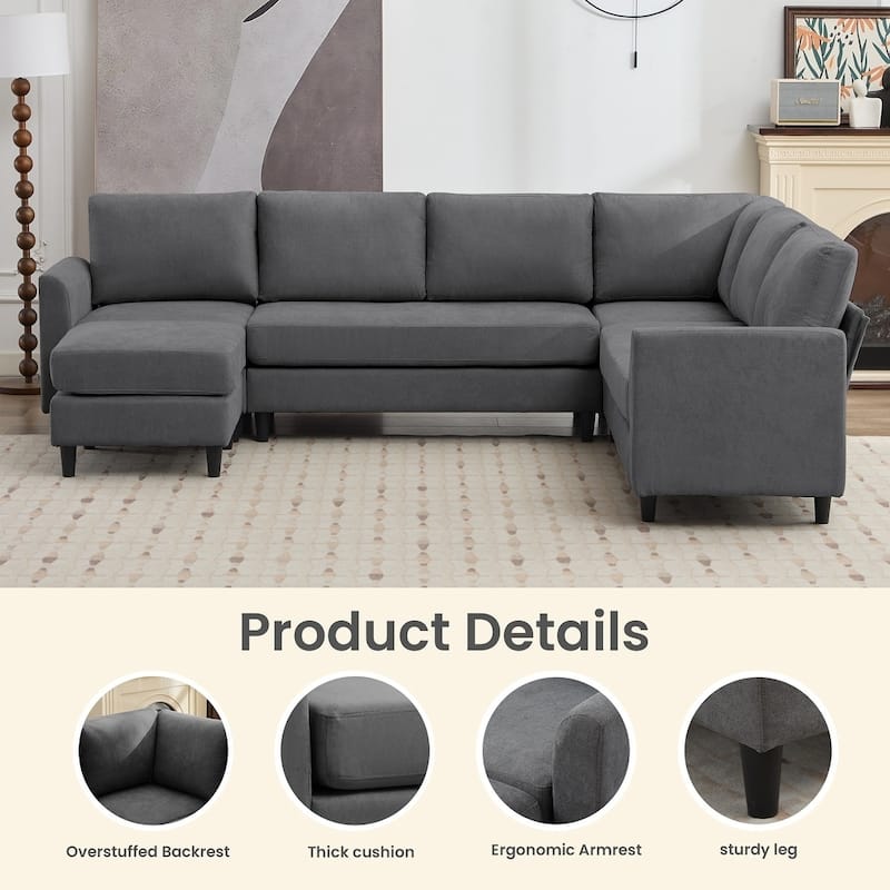 Modern U-Shaped Sectional Sofa with Reversible Chaise and Ottoman