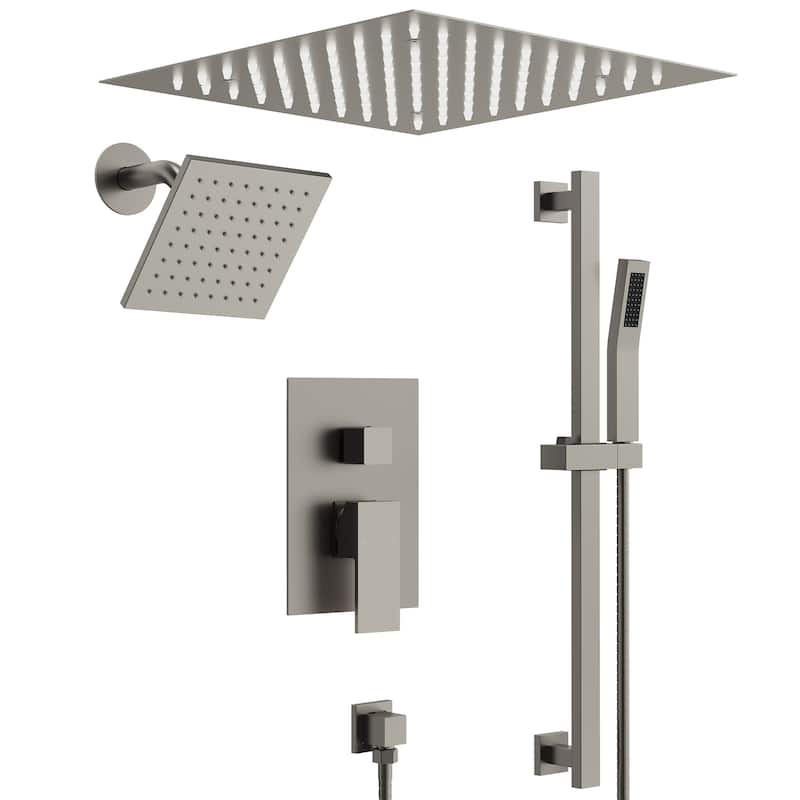 Celling Mounted 12 in. Rainfall LED Shower System with 6 in. Shower Head Handheld Shower Faucet Set - Brushed Nickel