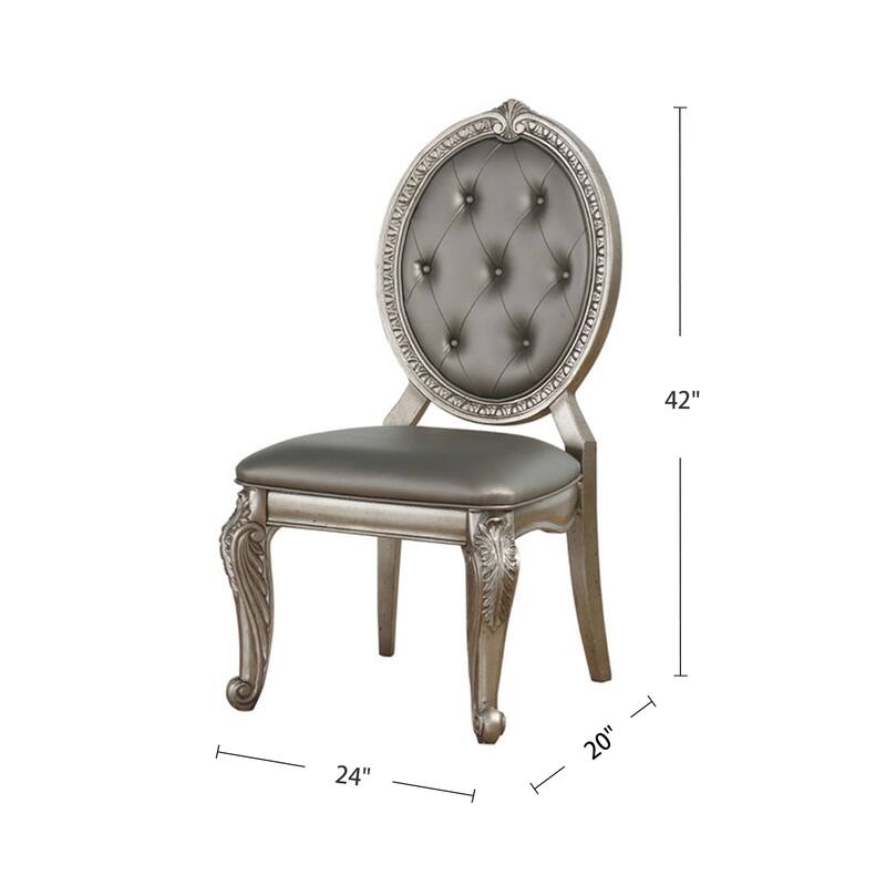 Set of 2 PU Upholstered Side Chairs in Antique Silver Finish - Antique Silver