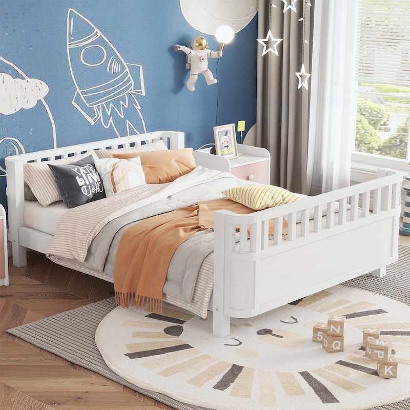 Wood Platform Bed,Low Profile Design with Safety Rails,Ideal for Boys and Girls