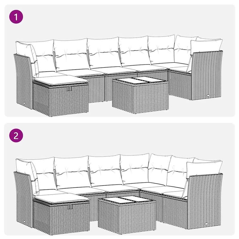 vidaXL 7 Piece Patio Sofa Set with Cushions Black Poly Rattan - 21.7 x 24.4 x 27.2