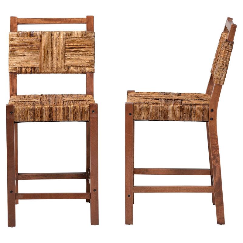 Chabela Seagrass Counter Stool - Solid Mango Wood Frame with Woven Seat and Backrest, Rustic Boho Style Dining or Kitchen, Brown
