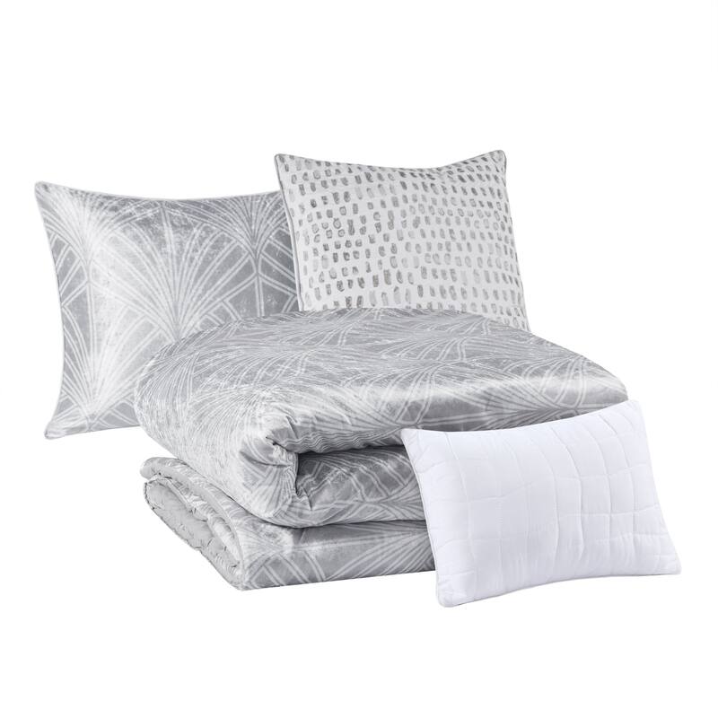 Beautyrest Kiona Silver/ Champagne 5 Piece Crushed Velvet Comforter Set