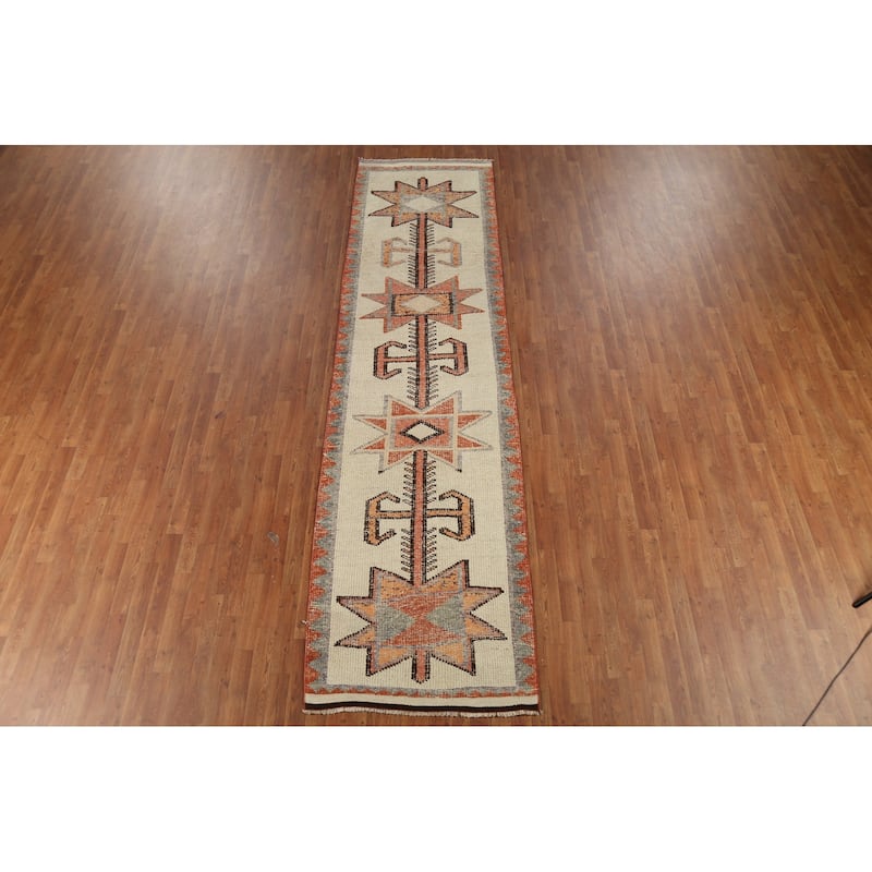 Oushak Turkish Runner Rug Hand-Knotted Wool Carpet - 3'4"x 12'8"
