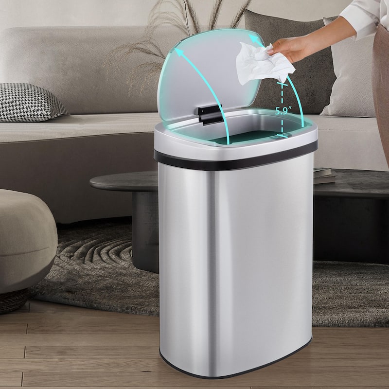 Innovaze 13 Gal./50 Liter Stainless Steel Oval Motion Sensor Trash Can for Kitchen