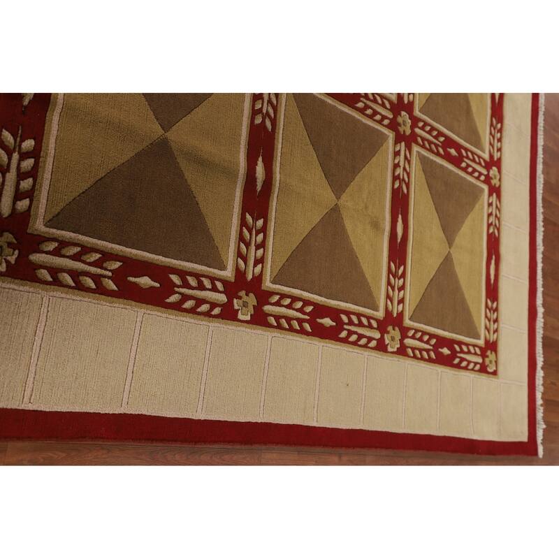 Geometric Nepalese Oriental Area Rug Handmade Wool Carpet - 8'11"x 11'10"