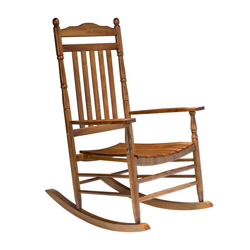 Outdoor Wood Rocking Chair 450 lbs High Back Solid Wood Relaxing Rocker - Natural - 1 Pack