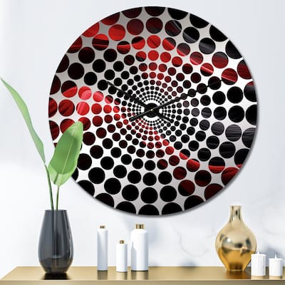 Designart "Red Black Contemplative Abstraction VIII" Abstract Modern Waves Clocks Modern Wall Clocks For Hallway Décor
