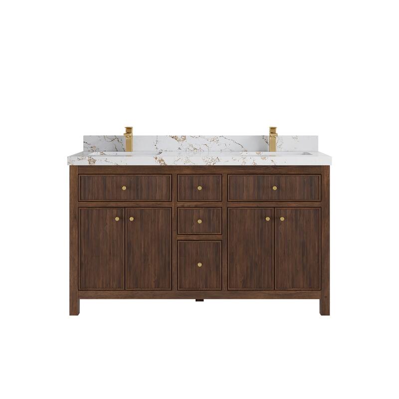 Willow Collections 60 in. W x 22 in. D Sonoma Teak Double Sink Bathroom Vanity with Countertop