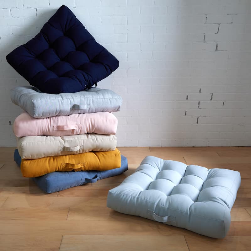 Sorra Home Solid Square Tufted Floor Pillow with Handle