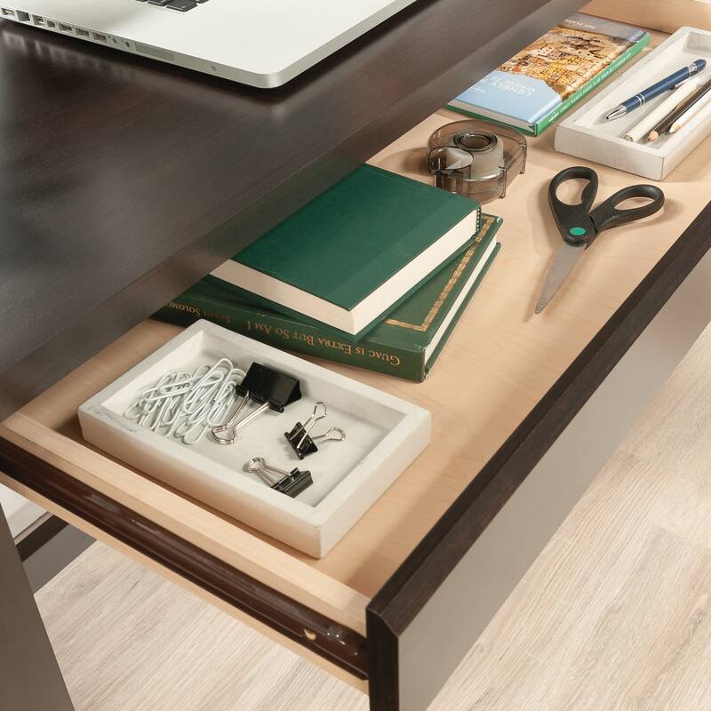 Wood Transitional Desk with 2 Smooth-Glide Drawers, Brown