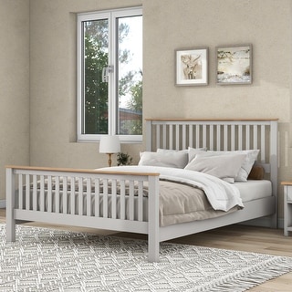 Queen Wood Platform Bed Solid Pine Bed Frame with Headboard&Footboard ...