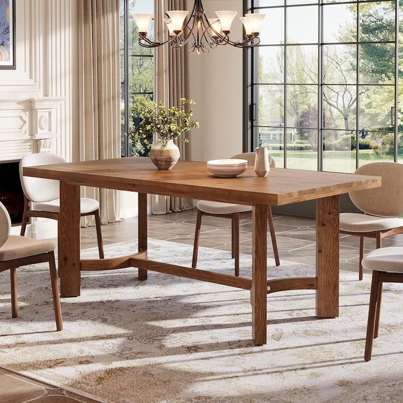 63" Solid Wood Dining Table for 4-6, Farmhouse Rectangle Kitchen Table - Walnut - 63" L × 31.5" W × 29.9" H