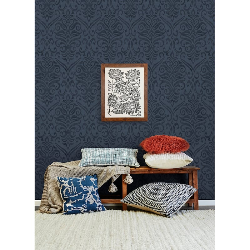 Chesapeake Adavu Blue Damask Wallpaper