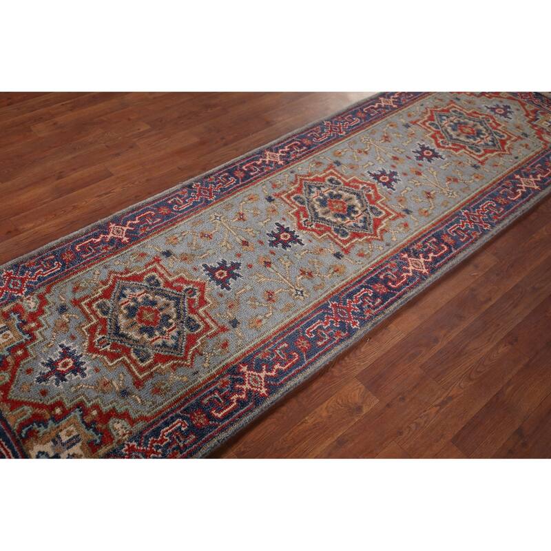 Blue Gray Heriz Serapi Oriental Runner Rug Hand-Knotted Wool Carpet - 2'7"x 8'0"