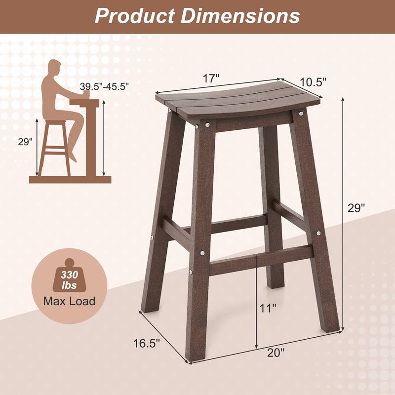 Gymax 29'' Patio Bar Stool Set of 2 w/ Curved Seat & Footrests for