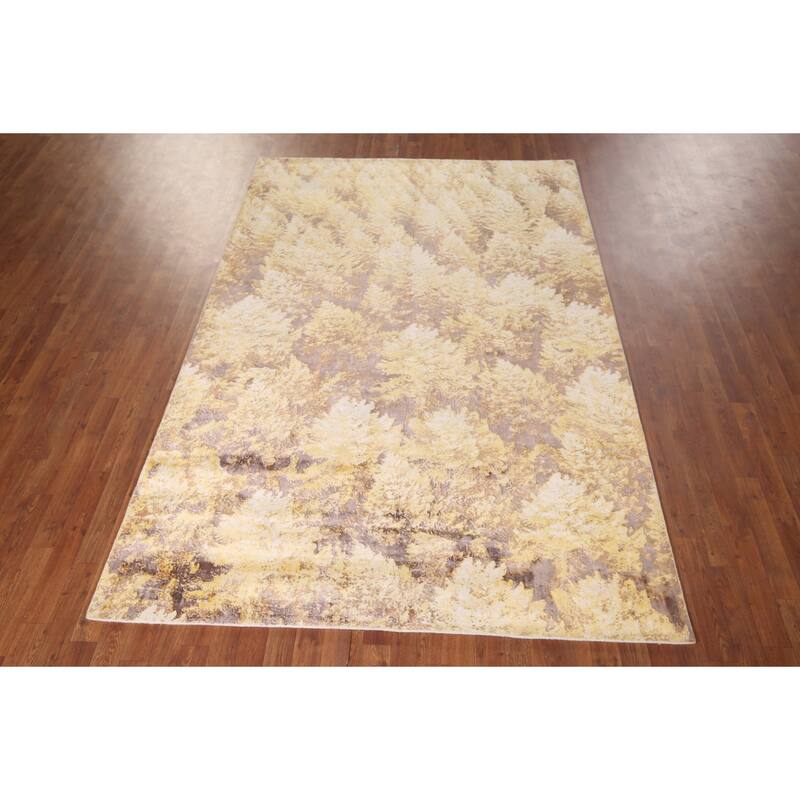 Yellow Abstract Oriental Area Rug Hand-Knotted Wool Carpet - 5'11"x 9'0"