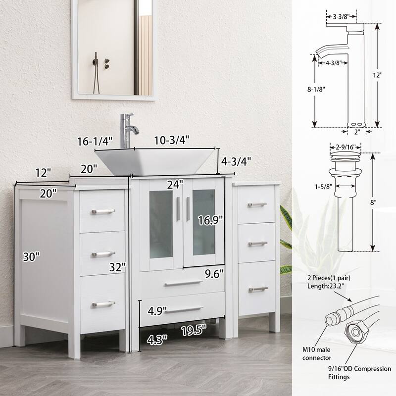 48" Bathroom Vanity Set Vessel Sink Faucet W/ Small Cabinet Combo