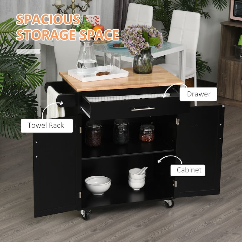 Rubberwood Kitchen Island Cart with Drawer, Shelf and Wheels - 32.75" W x 17.75" D x 36" H