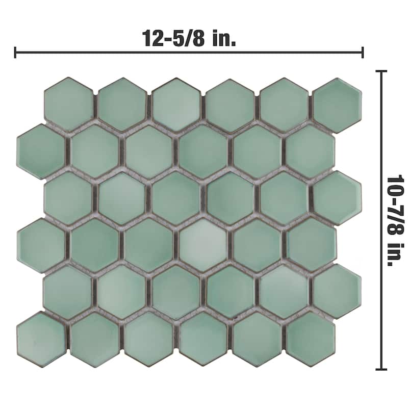 Merola Tile Hudson Due 2" Hex Mint Green 10-7/8" x 12-5/8" Porcelain Mosaic Floor and Wall Tile