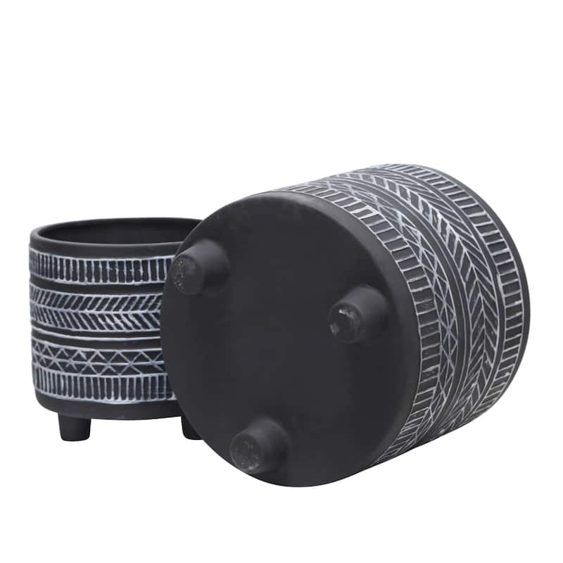 Ceramic Patterned Footed Planter - Set of 2 - 6" - 8"