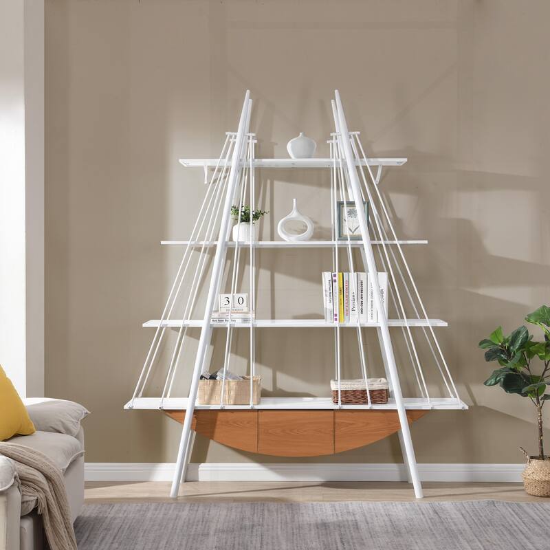 Innovative Industrial-Style Bookshelf with Drawer for Home and Office