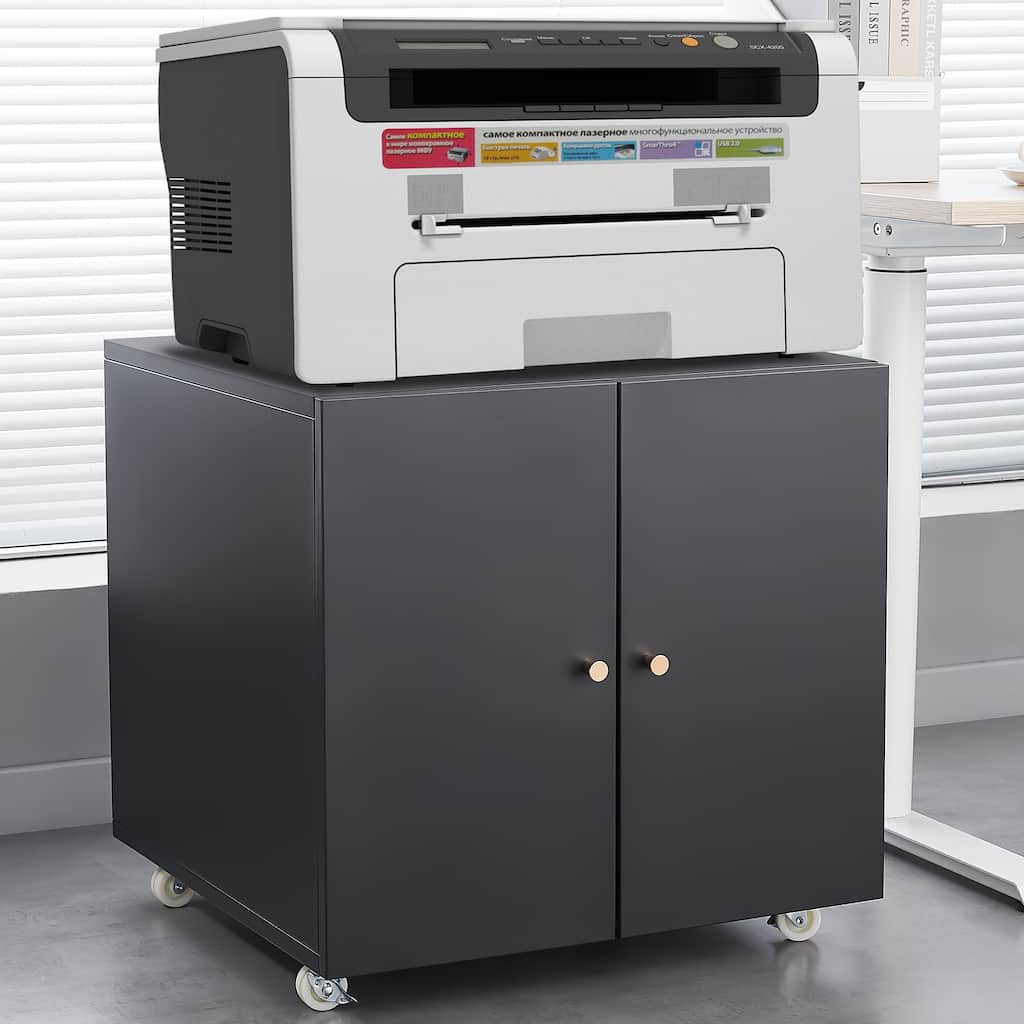 Metal Double-Door Printer Cabinet - 360° Lockable Casters, Crafted From Steel