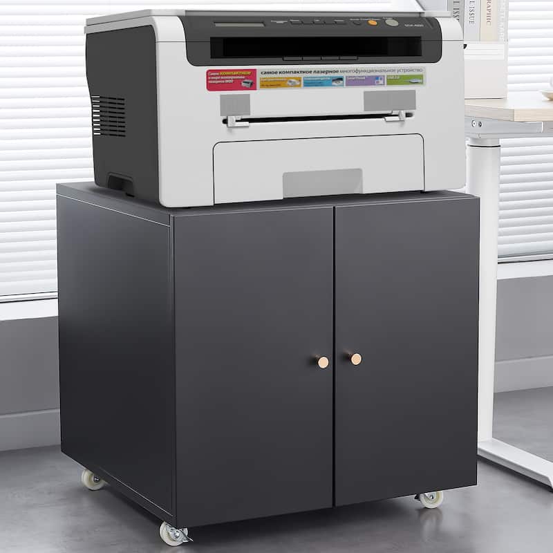 Office furniture Copier Cabinet black 2 door steel copier stand mobile pedestal file Printer Stand - Black