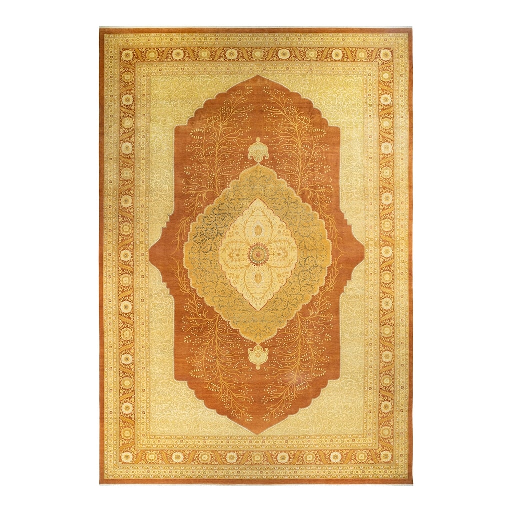 Overton Hand Knotted Wool Vintage Inspired Traditional Mogul Brown Area Rug - 12' 5" x 17' 9"