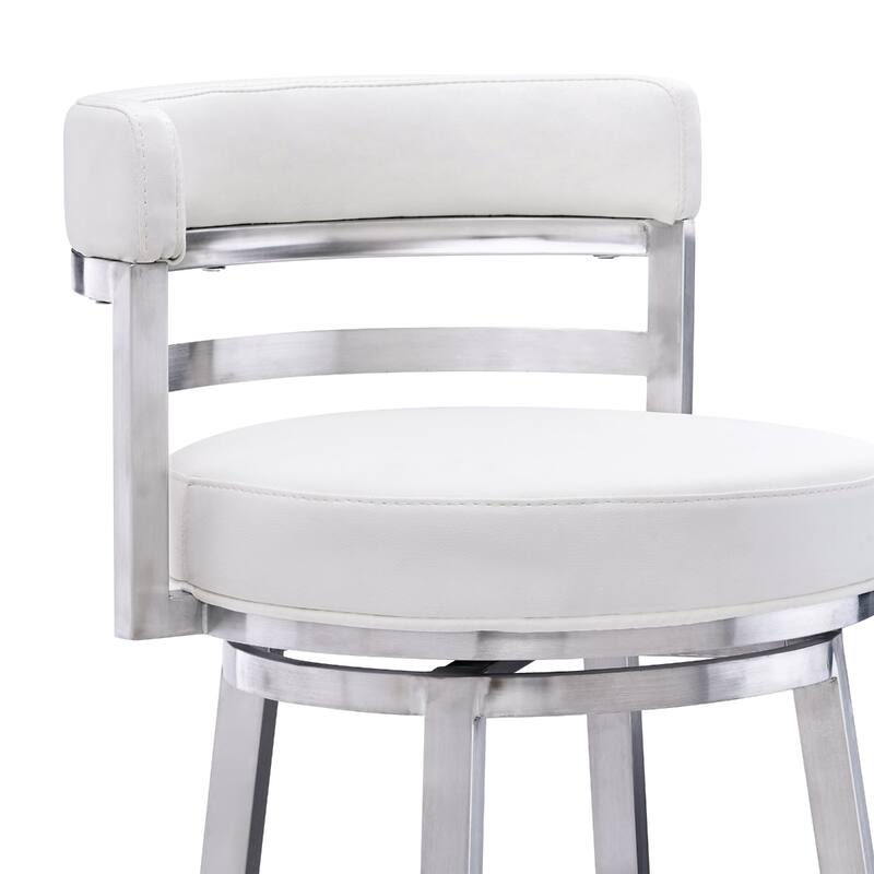 Faux Leather Swivel Counter Chair with Silver Iron Frame and Arms