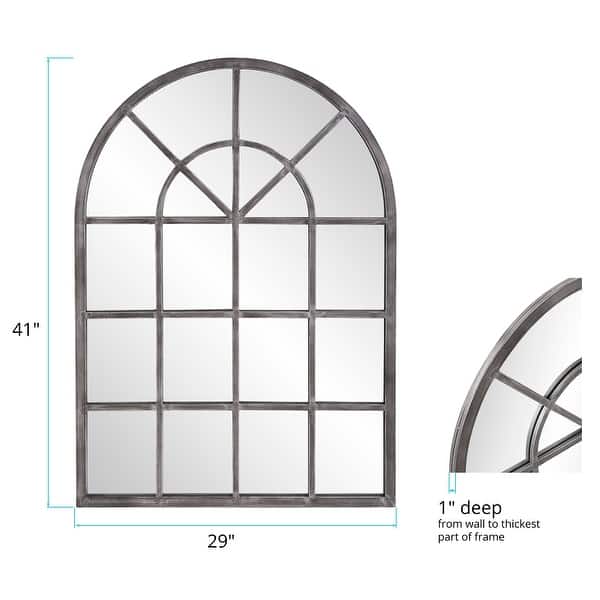 Allan Andrews Antique Silver Metal Arched Windowpane Wall Mirror - Antique Silver - 49" H x 29" W" x 1" D
