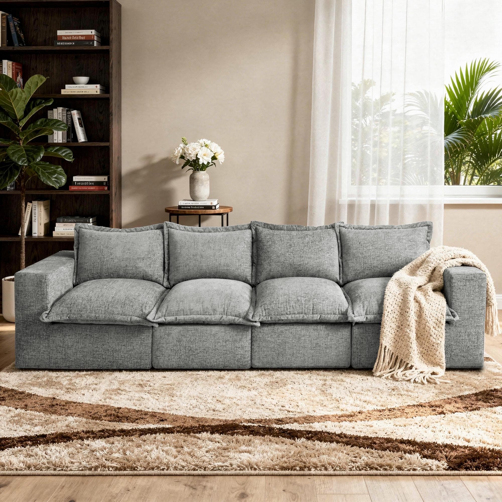 No Assembly Chenille Modular Sectional Sofa Comfy Cloud Couch
