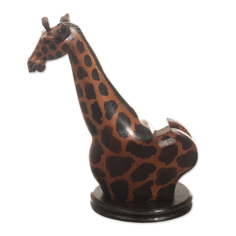 Novica Handmade Elegant Giraffe Wood Cellphone Holder