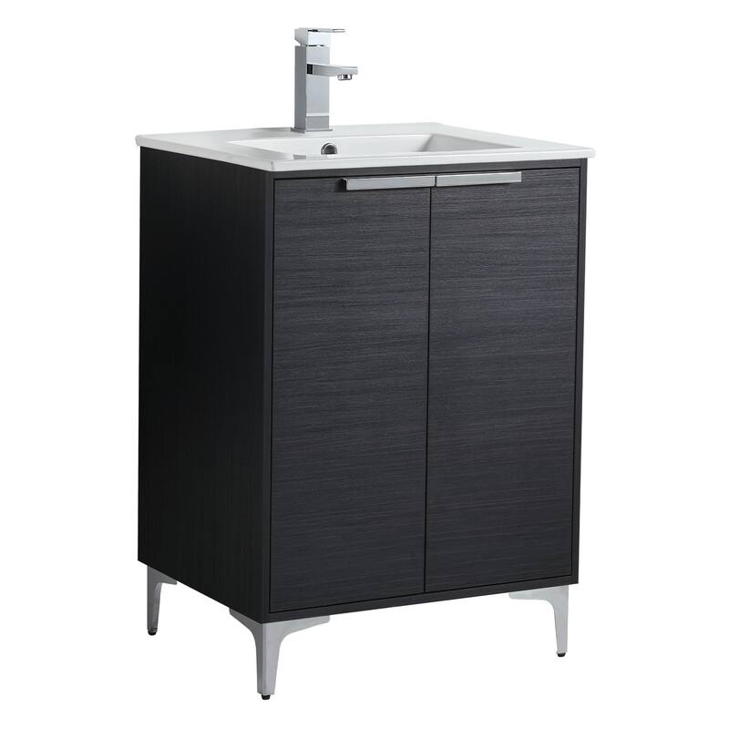 Fine Fixtures Wilmington Bathroom Vanity with White Ceramic Sink. - 24 Inch - Chestnut  - Polished Chrome Hardware