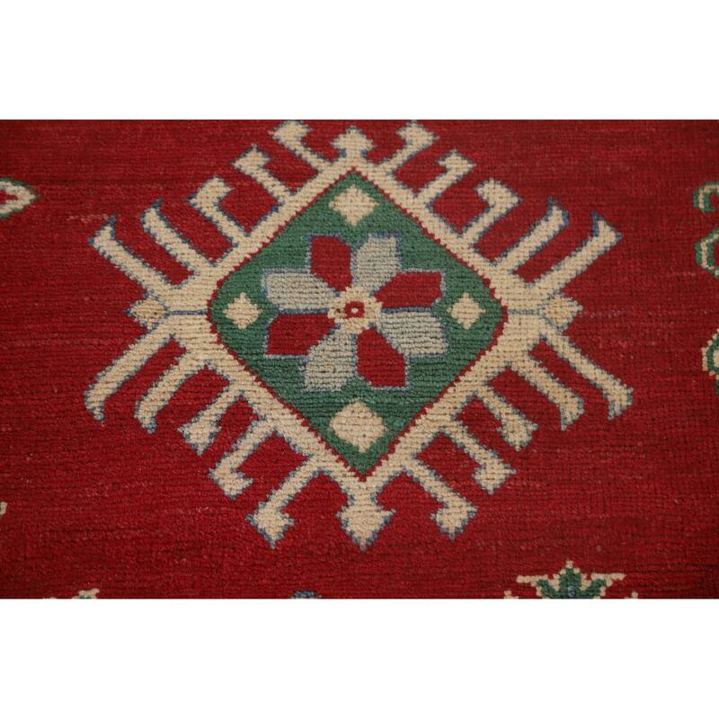 Red Geometric Kazak Oriental Area Rug Handmade Traditional Wool Carpet - 8'4"x 11'7"