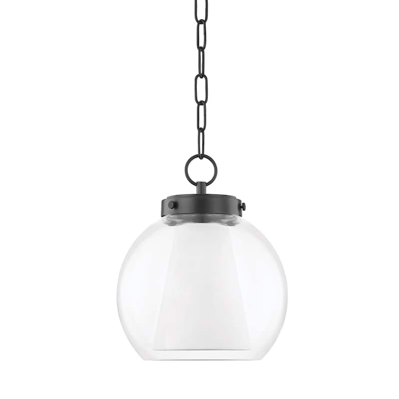 Mitzi by Hudson Valley Sasha 10-inch LED Pendant with Clear Glass Outer, White Belgian Linen Inner